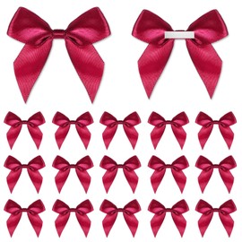 40 PCS Burgundy Bows for Gift Wrapping Wine Red Satin Ribbon Bows Self Adhesive Bows for Luxury Gift Wrapping Small Tied Ribbon Adhesive Bow for DIY Satin Ribbon Bows for Brithday Christmas Gift Wrap