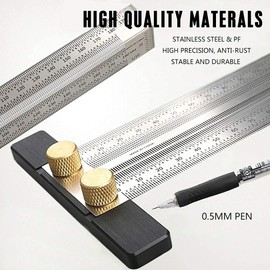 T-Type Scribing Ruler, Hole Ruler Marking Ruler Stainless Steel T Type Hole Ruler Ultra Precision Marking Ruler T-Rule Carpenter Measuring Tool for Carpentry Positioning Marking (300mm)