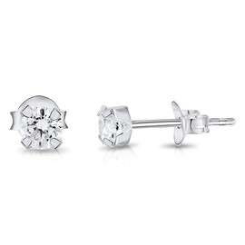 Sterling Silver Stud Earrings with Cubic Zirconia 4 mm - Women and Mens Earrings Studs with CZ - Diamond Studs Earrings for Women - Boys Earrings