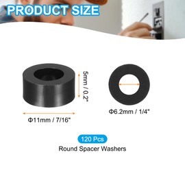 PATIKIL 120Pcs ABS Spacers 6mm ID, 11mm OD, 5mm Height Plastic Round Stud Spacer Black Nylon Washers Nut Unthreaded Rubber for M6 Screws Bolts Barrel