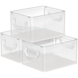 Kinizeder Small Baskets for Organizing, 3 Pack Storage Baskets for Shelves,Closet Storage Bins for Shelves,Decorative Collapsible Baskets,Clear Plastic Closet Organizers and Storage Bins with Handles