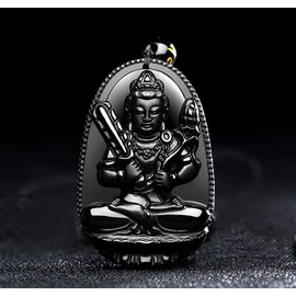 Bella Jade Buddha Bodhisattva Pendant Necklace Amulet Talisman of Obsidian (Akasagarbha (Space) - Unisex)