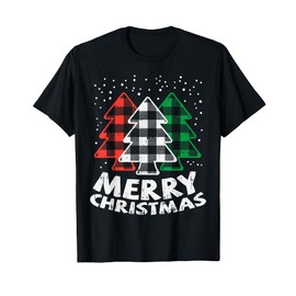 Green White Red Buffalo Plaid Merry Christmas Trees Gift T-Shirt