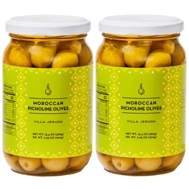 Villa Jerada, Moroccan Picholine Olives with Preserved Lemons, with Pits for Superior Flavor & Firmer Texture, 13.4 oz (Pack of 2) (FBA - PICHOLINE OLIVES 2 JARS)