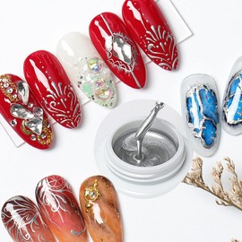 LOKFAR 1PCS Metallic Nail Polish Nail Art Gel Paint for Nails Art, 3D Reflective Metallic Painted Nail Gel Liner Nail Art Polish UV Silver Nail Polish Nail Painting Gel for Nail Art (Silver)