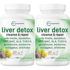 Liver Detox, 480 Veggie Capsules | 20-in-1 Advanced Complex + Milk Thistle, Dandelion, NAD, NAC, ALA, TUDCA, Glutathione, Artichoke, Turmeric, & Astragalus | Liver Cleanse & Repair Supplement