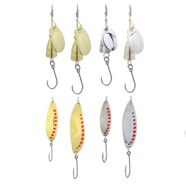 Fish Rig Small Premium Spinners and Spoons - 8pcs Barbless Fishing Lures Set – High Carbon Steel Sharp Curved Singles -Quick Hook Change-Snaps-Lure/, tackle Box, with foam inserts to secure hooks.