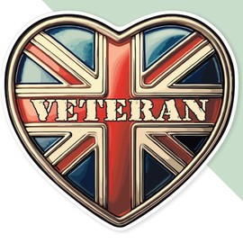 Extra Large 460mm 'Union Jack Veteran Heart' Permanent Sticker Decal for Cars/Windows/Bins/Walls (DW00131347)