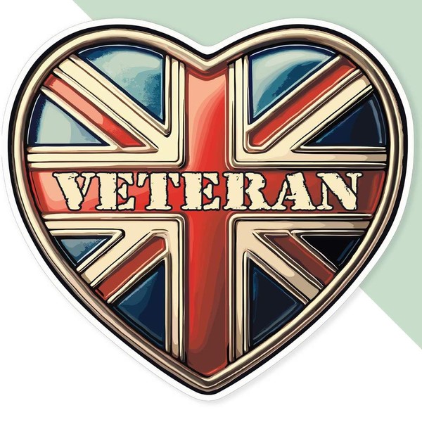 Extra Large 460mm 'Union Jack Veteran Heart' Permanent Sticker Decal
