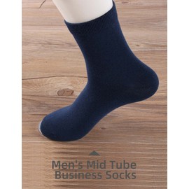 [Pack Of 5 Pairs] Waikas Men's Mid Calf Socks, Stretch Cotton Socks For Man, Common Size, Black/White/Grey/Dark Grey/Navy Blue each color 1 pcs, 5pcs Packing