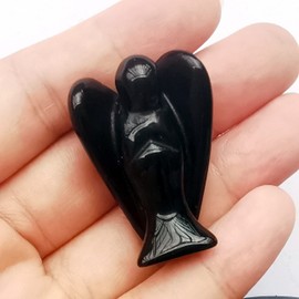 Bacatgem Natural Black Obsidian Healing Crystal Prayer Guardian Angel Statue, 1.5 inches Carving Pocket Palm Stone Figurines Decoration