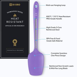 DI ORO Silicone Spoon Spatula - 600°F Heat-Resistant Large Silicone Spoonula Scraper - BPA Free Nonstick Cookware Safe Rubber Kitchen Utensil for Baking, Cooking, & Mixing - Dishwasher Safe (Lavender)
