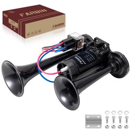 FARBIN Air Horn Kit Yankee Horn 12V Auto Horn Integrated Dual Horn 130dB Super Loud Twin Tone Chrome Plated Zinc Dual Air Horn Tape Relay Truck Train Train Motor Motorcycle Universal (Black)