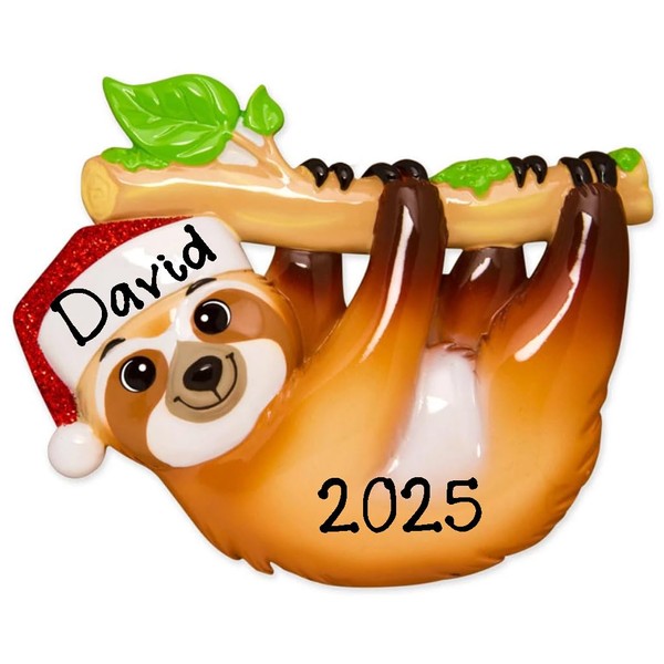 Sloth Character Personalized Christmas Tree Ornament 2025 | Custom Writing