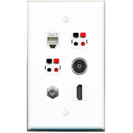 RiteAV Coax HDMI Phone 2 Speaker TOSLINK Flat/Solid Wall Plate [White]