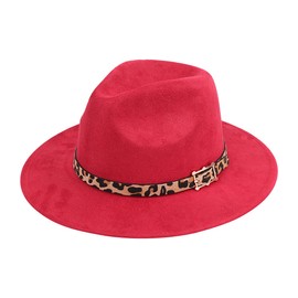 Women's Classic Brim Felt Fedora Travel Western Fashion Hat Animal Skin Print Belted (US, Alpha, One Size, Belt Fedora Faux - Leopard Burgundy)