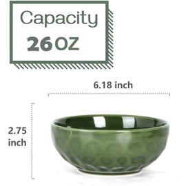 vicrays Ceramic Salad Bowls Set for Kitchen, Serving - 26 Ounce Soup Bowls, Pasta Bowls, Chip Resistant, Dishwasher Microwave Safe, Large, Fluted, stoneware, Set of 6 (Green)