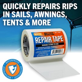 Repair Tape for Fabric Boat Covers, Canvas Tents, Pop-Up Campers, RV Awnings, Tarps, Canopies, Bimini Tops, Sails, Air Mattress Patch Kit, 30ft x 3" White Heavy-Duty Waterproof Vinyl