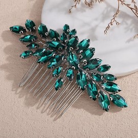 Teyglen Peacock Green Rhinestone Bride Wedding Hair Comb Simple Full Crystal Hair Piece Bridal Crystal Side Hair Comb for Bridesmiad Women Party Prom Wedding Headpiece(Peacock green)