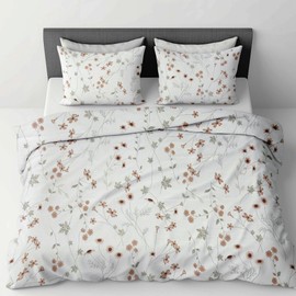 LINENWALAS 100% Percale Cotton 2 Piece Single Duvet Cover Set, Soft, Crisp and Cooling Luxury Quilt Cover Set with Zipper Closure Bedding Set (Crimson Flower, Single)