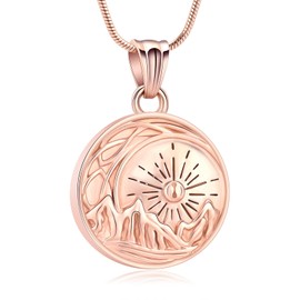 QGJNSGC Sun Moon and Mountain Pendant Urn Necklace for Ashes Cremation Jewellery for Ashes Keepsake Memorial Funeral Gifts, Stainless Steel