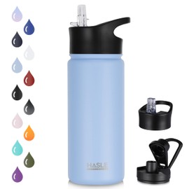 HASLE OUTFITTERS Insulated Water Bottle 16 oz Double Wall Vacuum Stainless Steel Water Bottle Leak Proof for School Wide Mouth with Straw Lid & Spout Lid Keeps Cold and Hot(Light Blue,1pack)