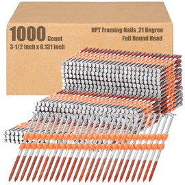 Therwen 1000 Count 21 Degree Framing Nails Full Round Head Collated Framing Nails Ring Shank Hot Dipped Galvanized Nails Plastic Row Fixed for All Pressure Treated Lumber(3-1/2 Inch X 0.131 Inch)
