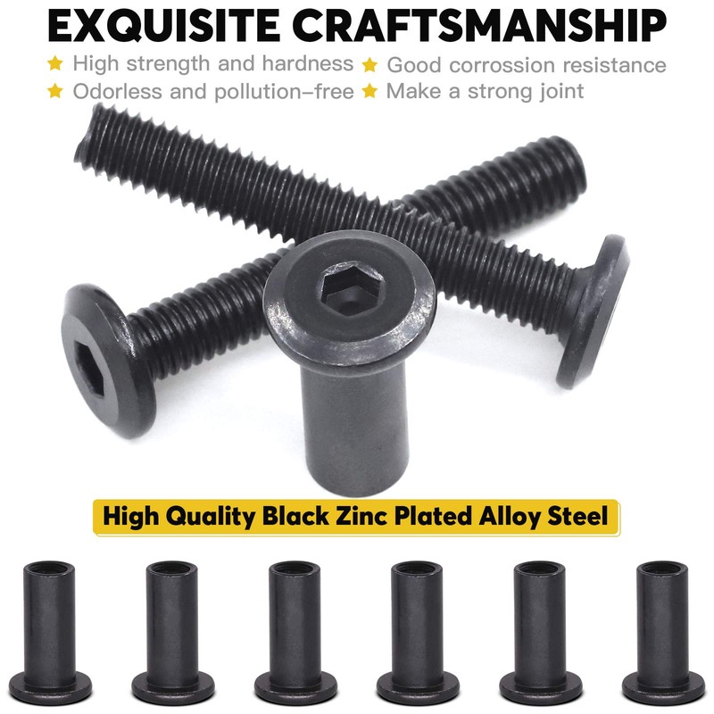 Mardatt 12Sets M6x40mm Black Hex Socket Cap Bolts and Barrel