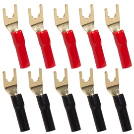 Vouchmind 5 Pairs Copper Spade Crimp Terminals, 8 AWG Speaker Wire Connectors, Gold-Plated Crimp Connectors for Power & Ground Wires, Fork & Spade Connectors for Audio Systems
