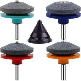 4Pcs Universal Lawnmower Blade Sharpener Kit with Diamond Rotary Stones & Balancer,Multi-Angle Sharpening System for Power/Hand Drills & Riding Mowers