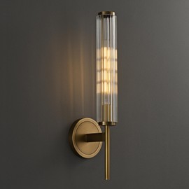 fansimone 18.9" Matte Brass Wall Sconce with Ribbed Glass - Bathroom Vanity Light Includes Bulbs - Modern Gold Wall Lamp for Bedroom, Living Room, Hallway, Mirror & Artwork Lighting (Hardwired)