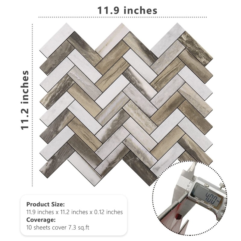 STICKGOO Herringbone Peel and Stick Backsplash, 10 Sheets PVC Kitchen