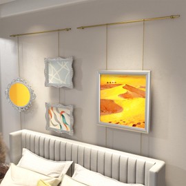27.6in Brass Gallery Rail, Picture Rail Hanging System with Chain and Hooks