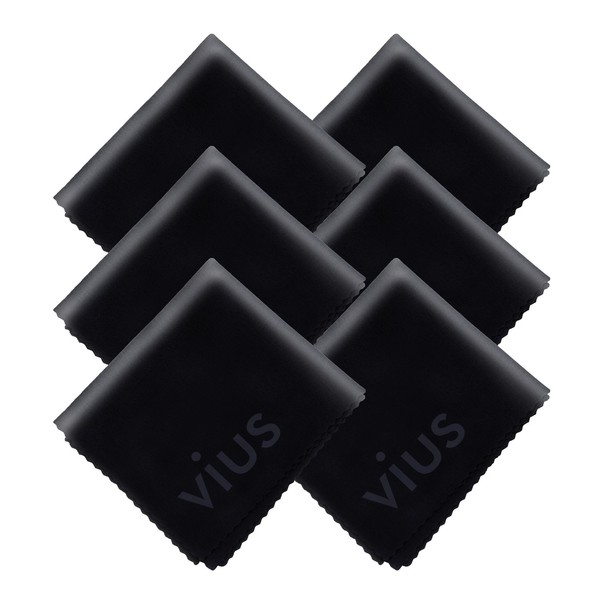 Microfiber Cleaning Cloths [Black] - vius Premium Microfiber Lens and Screen Cleaner Cloths for All LCD Screens, Computers, Lenses and Delicate Surfaces (6 Pack)