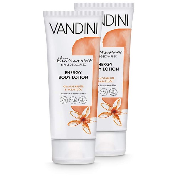 VANDINI Energy Body Lotion Women with Orange Blossom & Babassu Oil - Body Lotion for Normal to Dry Skin - Vegan Body Lotion for Women without Silicones, Parabens & Mineral Oil (2 x 200 ml)