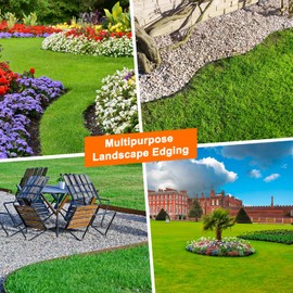 M METERXITY Garden Edging - 20 Feet Plastic Landscaping Edging Border with 18 PCS Spikes Apply to Flower Beds/Grass Lawn/Yard (20FT x 1.57IN, Gray)