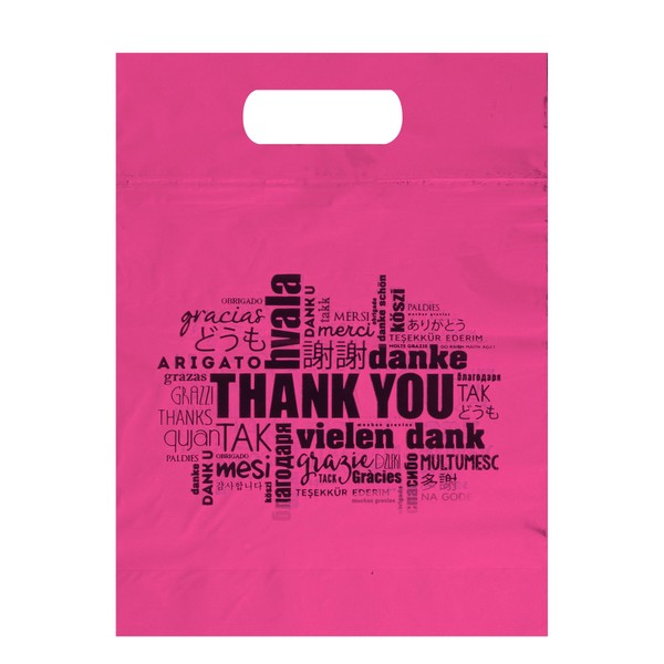 ALFAEX Die Cut “Thank you” in multiple languages plastic bags.