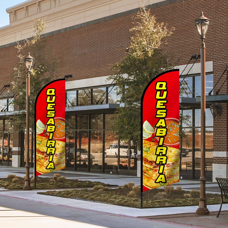 FuWeave 2 Pcs Quesabirria Advertising Swooper Flag Banner 8.2ft Feather