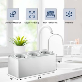 OCS Parts 3-Compartment Silverware Display Holder | White Cylinders | Stainless Steel Kitchen Caddy Utensil Holder with Perforated Cylinders for Home Kitchens, Restaurants, and Buffets