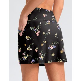 G Gradual Women's 16" Swim Skirt with Pockets High Waisted Tummy Control Modest Swimsuit Bathing Suit Bottoms for Women(Black Floral,S)