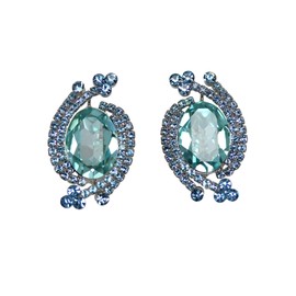 Faship Statement Aqua Rhinestone Crystal Floral Clip On Earrings - Aqua