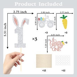 12PCS Some Bunny is One Centerpiece Stick Bunny 1st Birthday Party Decorations Table Decorations for Easter Themed First Birthday Party Decor for Girls