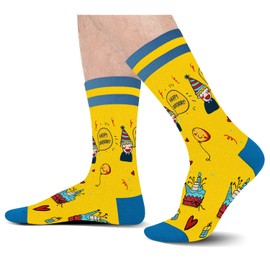 AGRIMONY Funny Happy Birthday Socks for Men Dad Women Teen Boys- Birthday Gifts Fun Novelty Crazy Cool Funky Dress Crew Gag Socks-Valentines Day Gifts Christmas Stocking Stuffers