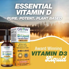 Grow Vitamin Vitamin D3 LIQUID  30mcg  Joint Support Liquid Supplement with Lichen - 1 Fl Oz