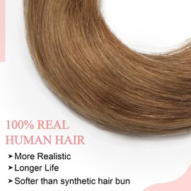 SEGO Human Hair Messy Bun Hairpieces Real Scrunchies Natural Wavy Smoothed Updo Donut Chignon Ponytail Extensions for Women Girls-#06 Light Brown