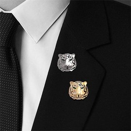 Rhinestone Tiger Head Brooch Pins for Men,Animal Lapel Pins Lion Wolf Head Coat Collar Brooch Vintage Lapel Pin Brooch Safety Pin Men Suit Accessory (B)