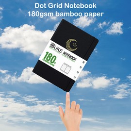 Bullet Dotted Journal,A5 Hardcover Dot Grid Notebook 180Gsm Bamboo White Paper, 5 * 5MM Dots 160 Pages, Lay Flat Binding,Colored Silver Edges, Bookmarks and Expandable Back Pocket MOON