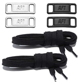 NDTEZUGT 2 Pair Flat Shoelaces 36"-72" Length Replacement Laces for Air Force 1,with 2 Pair Shoe Lace Charms for AF1 Sneakers, 5/16" Wide Shoe Strings Replacement for Jordans 1, Black, 72''/183cm