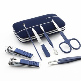 QURIPE 7pcs Manicure Set, Nail Clippers Kit, Stainless Steel Manicure Kit, Nail Clipping Tools Portable Travel Grooming Kit, The Best Gift with Luxurious Case (Blue)