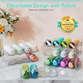 PouHenier.jh 3 Tier Large Water Bottle Rack Organizer for Cabinet, Stackable Tumbler Storage Organization Holder with 2 Hooks for Kitchen Countertop and Refrigerator, Compatible with 40 oz (Hold 12)